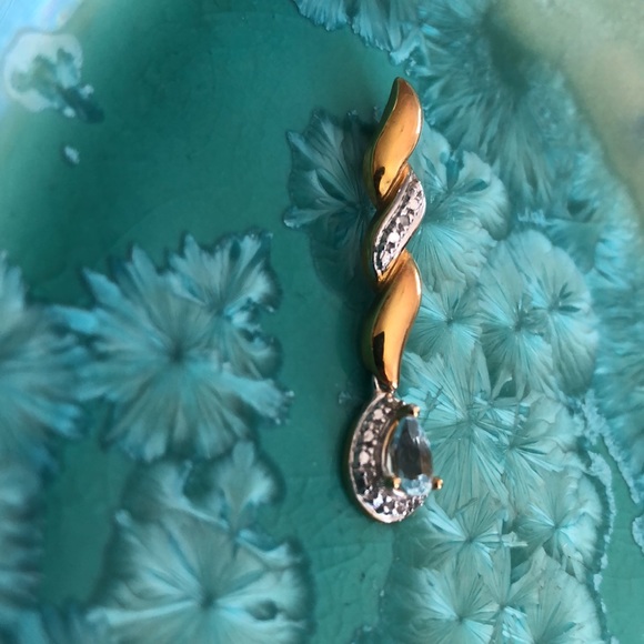 Gold Over Sterling and Sterling Necklace Pendant With Blue and Clear Stones - Picture 4 of 11